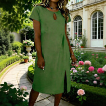 Damen-Freizeitkleid aus Leinenmischung, Rundhalsausschnitt, lockere Passform