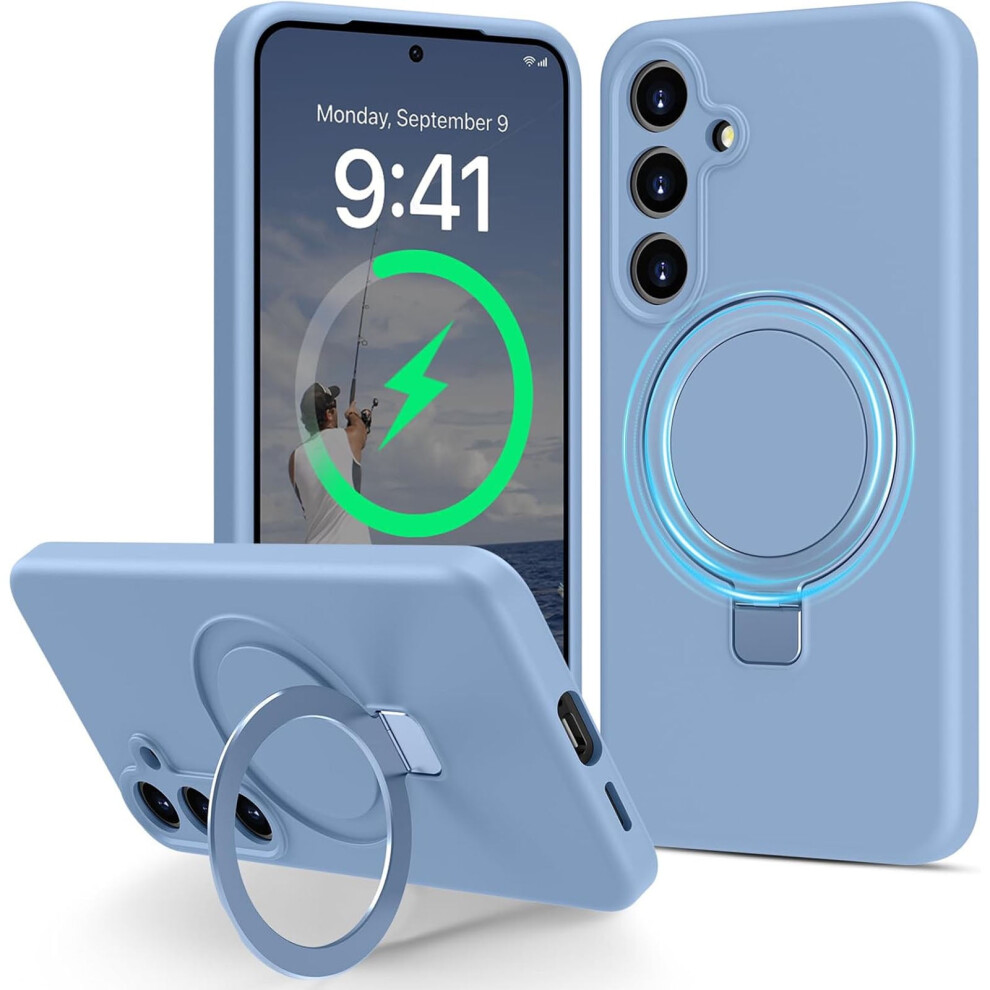 Samsung Galaxy S25+ Case With Stand Â Slim Liquid Silicone, Magsafe-Compatible Magnetic Ring Kickstand, Full Camera Protection, 6.7", Blue 9422877011094