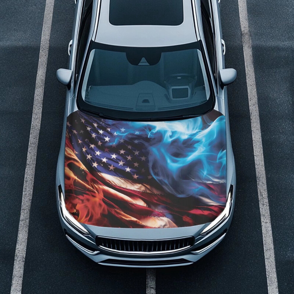 & Flame Usa Flag Hood Cover Â Universal, Washable, Stretchable, Compatible With Most Sedans, Trucks, Pickups & Sports Cars Blue/Red 9422877528158