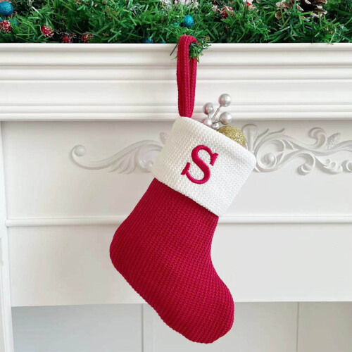 Mini Knit Christmas Stocking Red Embroidered Initial 7 Inch 1