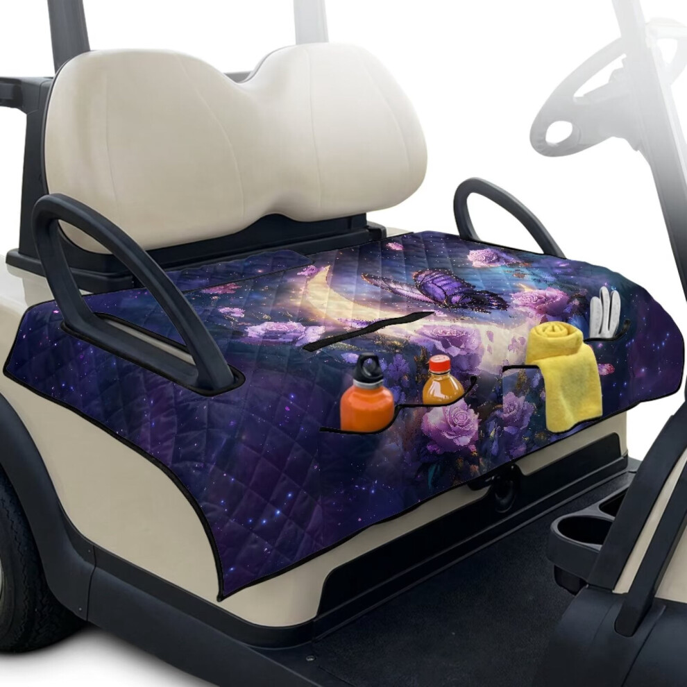 Anti-Slip Flower Butterfly Golf Cart Seat Covers, Thickened Cushion For Ezgo, Yamaha, Club Car & Other 2-Person Seats Purple 9422877528042