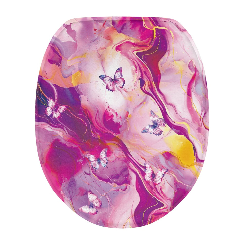 Butterfly Marble Stripe Toilet Lid Covers For Bathroom Elongated Machine Washable Toilet Seat Lid Covers Elongated Fits Most Size Toilet Lids 9422877010790