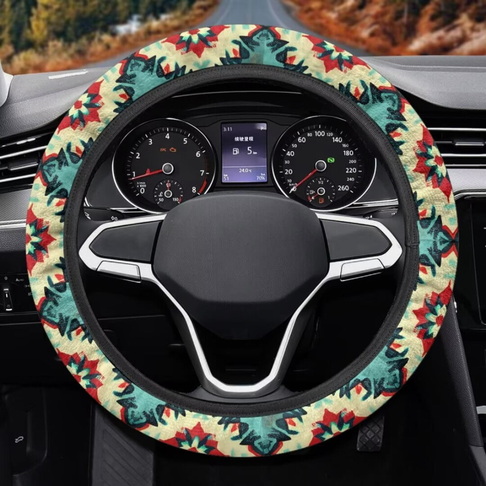 Aztec Print Fluffy Steering Wheel Cover 15 Inch Green 9180435745934