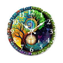 Modern Tree of Life Wall Clock – Mute, Battery-Powered, Retro Art Design for Home, Living Room, Kitchen, Office Decor; Compatible with standard AA