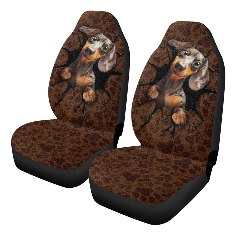 2 Pcs Soft Plush Dachshund Paw Print Car Seat Covers For Front Bucket Seats, Universal Fit For Suv/Sedan/Van Coral 9193271988076
