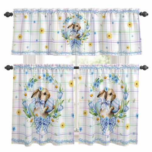 Easter Rabbit Kitchen Curtains and Valances Set Yellow