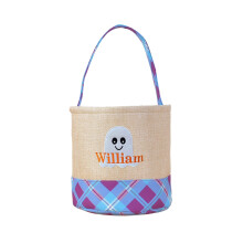 Halloween Candy Basket with Handle, Ghost Pattern Reusable Linen Tote Bag – Trick or Treat Goodie Bucket for Kids