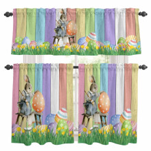 Easter Rabbit Kitchen Curtains & Valances Set – Watercolor Eggs, Yellow Floral, Rainbow, Wood Grain, Rod Pocket, 27.5x24in, Compatible with Standard
