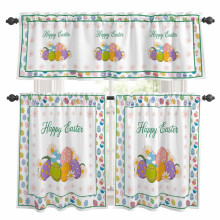 Happy Easter Kitchen Curtains & Valances Set – Spring Eggs, Pink Flowers, Green Border, Rod Pocket, 27.5x36in, Compatible with Standard Rods
