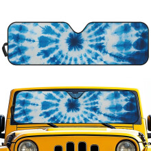 Blue Tie-Dye Windshield Sun Shade for Jeep Wrangler JK/JKU/JL/JLU (1997-2025) & Gladiator JT (2020-2024), UV-Blocking, Cool-Keeping