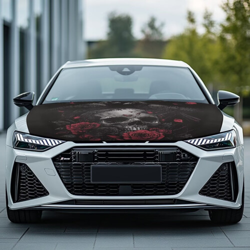 Halloween Rose Skull Car Hood Cover Polyester Windproof 1