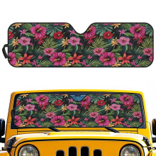 Foldable Pink Hibiscus Windshield Sun Shade Compatible with Jeep JL, JLU, JT (2018-2025)
