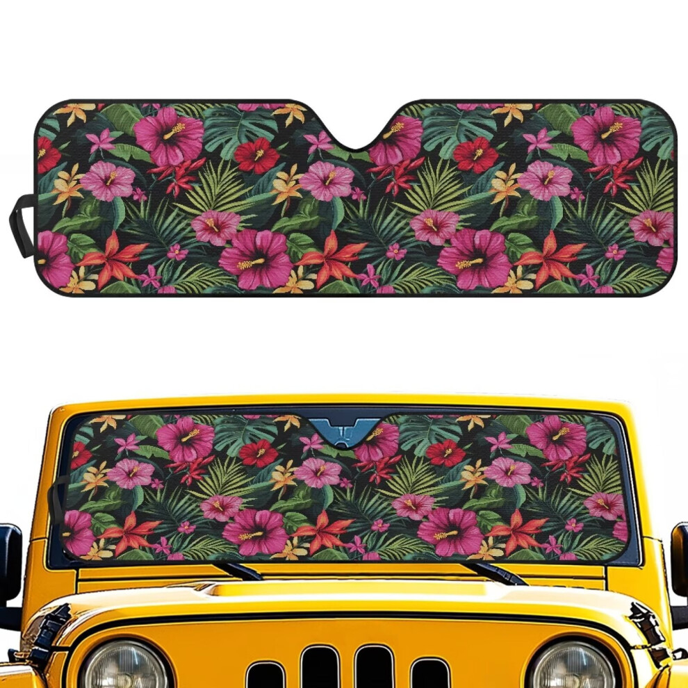 Foldable Hibiscus Windshield Sun Shade Compatible With Jeep Jl, Jlu, Jt (2018-2025) Pink 9399596744124