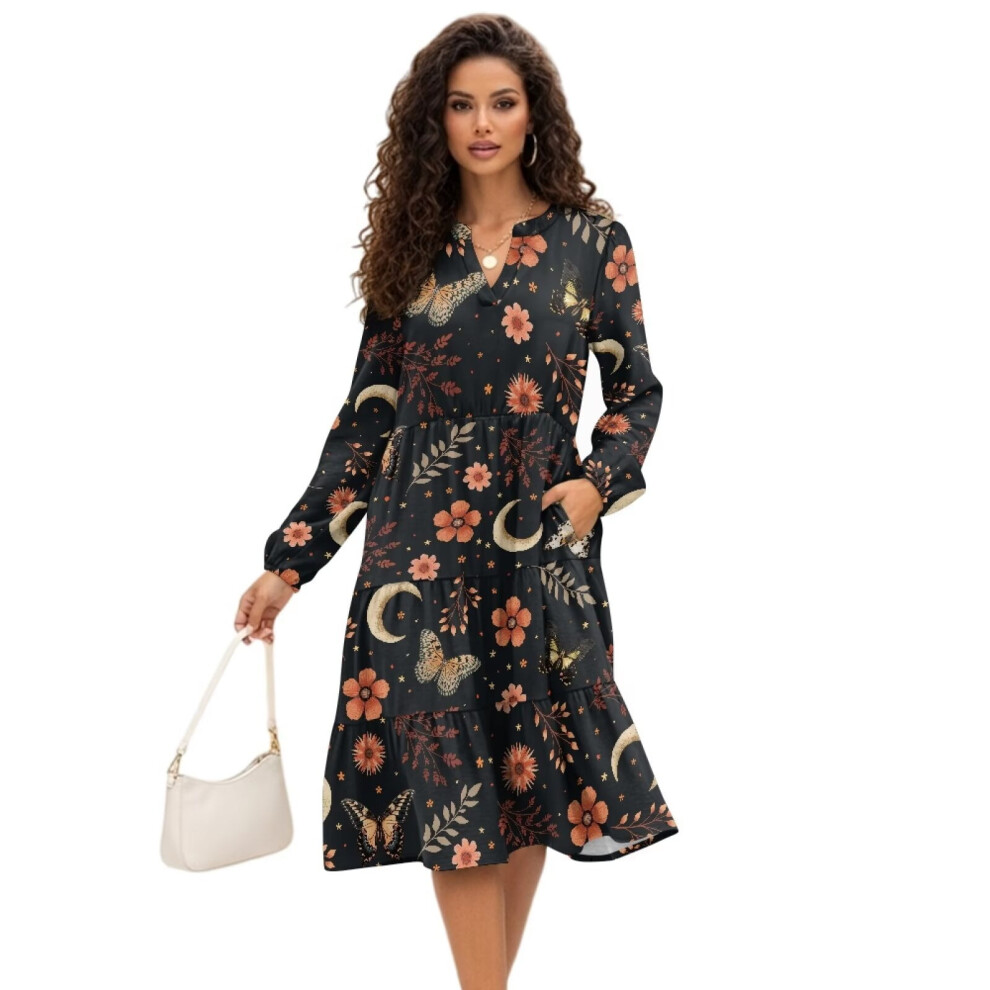Women's Floral Butterfly V-Neck Dress Xl 9399596754284