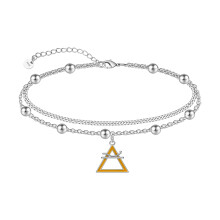CHIC & ARTSY Ankle Bracelets for Women 925 Sterling Silver Anklets for Women Adjustable Hypoallergenic Layered Foot Chain with Triangle Yoga Anklet