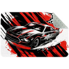 Speeding Racing Car Rug with Checkered Flag Pattern – Non-Slip, Washable Indoor Mat for Kitchen, Bedroom, Living Room, Entrance
