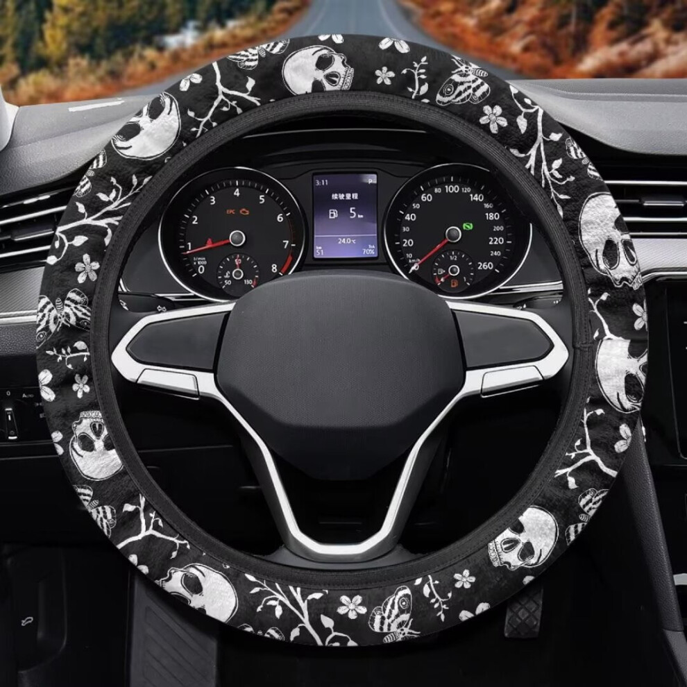 Skull And Butterfly Steering Wheel Cover Universal 15 Inch 9087558954284