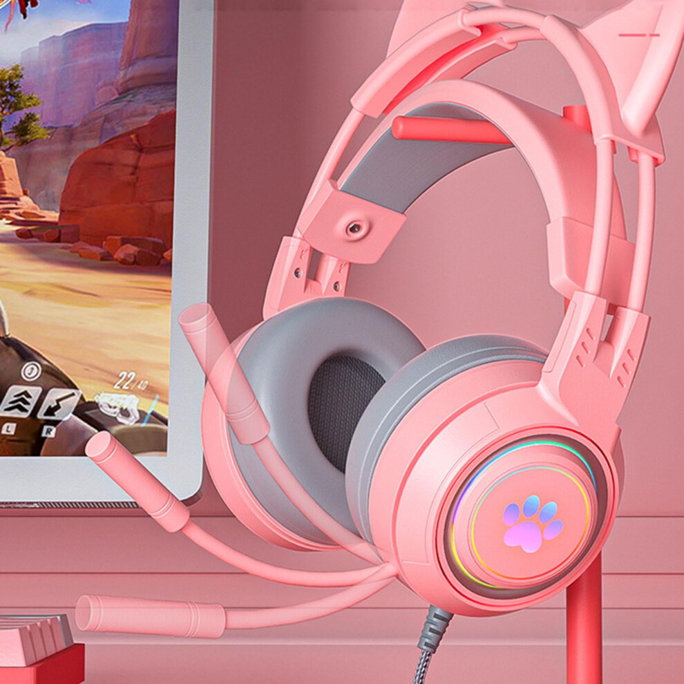 Bluetooth Over-Ear Headphones, Wired Esports Gaming Headset With Cute Ears, Noise Cancelling & LightweightâCompatible With Pc, Cellphone, Home Pink 9422877530045