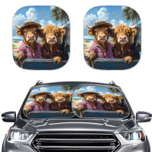 Hawaiian Highland Cow 2-Piece Rectangular Front Window Sun Shade – Universal Fit, Compatible with Most Cars