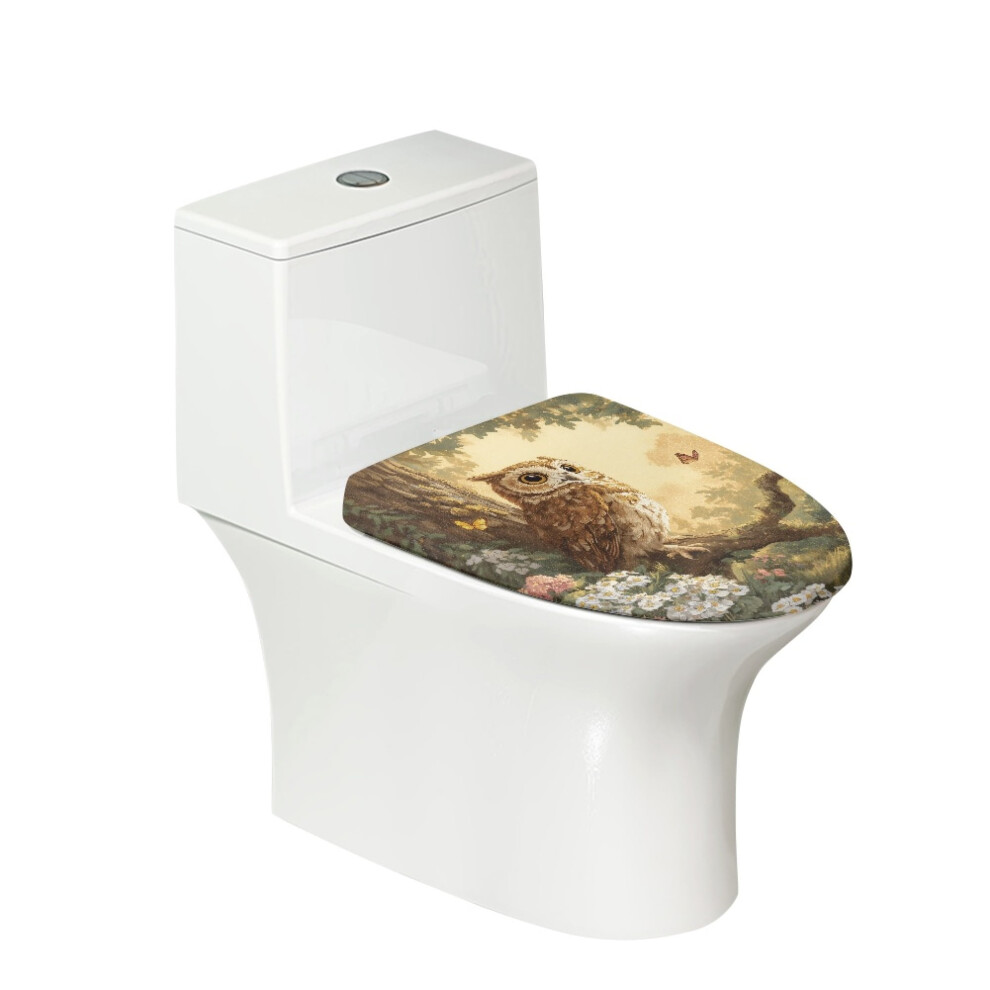 Owl Print Universal Fit Toilet Lid Cover With Elastic Edges Washable Reusable Stretchable Fabric For Most Lids Bathroom Decor Accessories 9422877013470