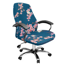 Blue Bird & Flower Printed Removable Office Chair Cover, Washable, Soft, Universal Fit with Elastic Band, Compatible with Rotating Chairs