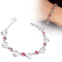 Silver Heart Bracelet with Shiny Crystal, Adjustable 8.66", Compatible with Women, Mom, Wife – Mother's Day, Birthday, Christmas Gift