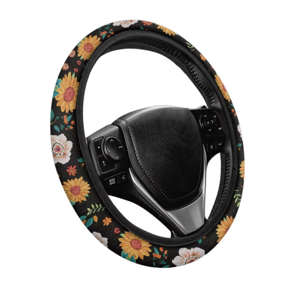 Sunflower Print Steering Wheel Cover For Women, 15" Non-Slip Car Wheel Protector Compatible With Suv, Sedan Â Winter Gift 9422877530496