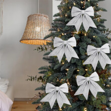 Velvet Christmas Tree Bows, Silver Tree Topper & Gift Ribbon – Lightweight Hanging Decor, Compatible with Standard Trees
