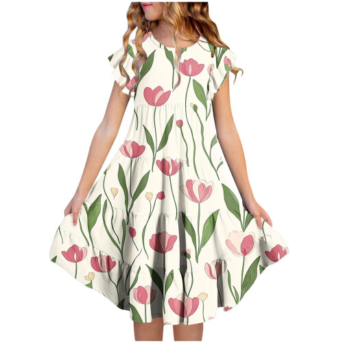 Mädchenkleid mit Blumenmuster, Volantärmeln und