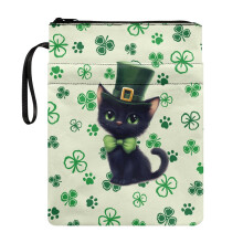 Clover Cat Pattern Gift Bag Polyester Fabric Book Cover for Friend 11.4 Inch X 8.66 Inch for Hardcover Notebook Bible Journal Lightweight