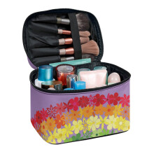 Cosmetische reistas met brede opening, draagbaar etui, regenboogkleurige bloemenprint