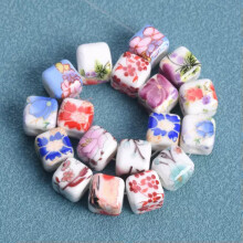 10 piezas de cuentas sueltas de cerámica y porcelana cúbicas de 8 mm con diseño de flores para la fabricación de joyas (mezcla aleatoria)