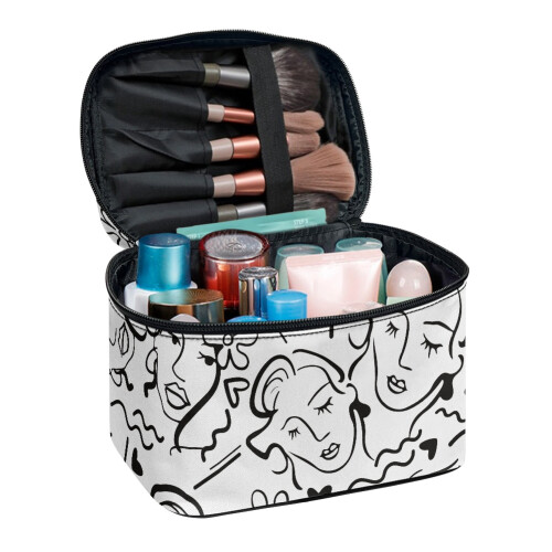 Face Line Art Travel Makeup Case Large Capacity Fold-Flat