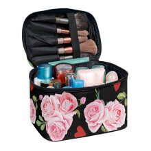 Polyester cosmetica-organizer tas met ritssluiting, rozen en hartje.