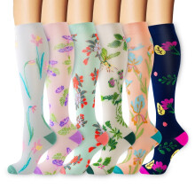 Compression Socks for Women Circulation Knee High 6 Pairs for Nurses, Running, Travel, Athletic，Style 6