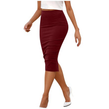 Women's Pencil Skirt High-Waisted Stretch Knee-Length Slim
