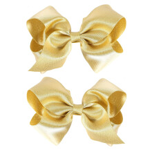 Pinzas para el cabello con lazos de cinta dorada brillante de 7,6 cm (3") (2 unidades)