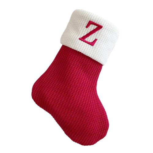Mini gebreide kerstsok Z, rode geborduurde initial, 7