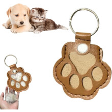 Leather Pet Memorial Keychain – Cat & Dog Hair Keepsake, Paw Charm Keyring for Bag/Purse, Compatible with All Keys