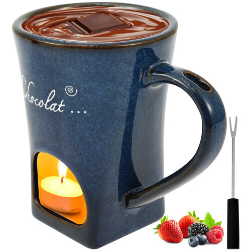 Chocolate Fondue Mug with Fork and Candle Warmer