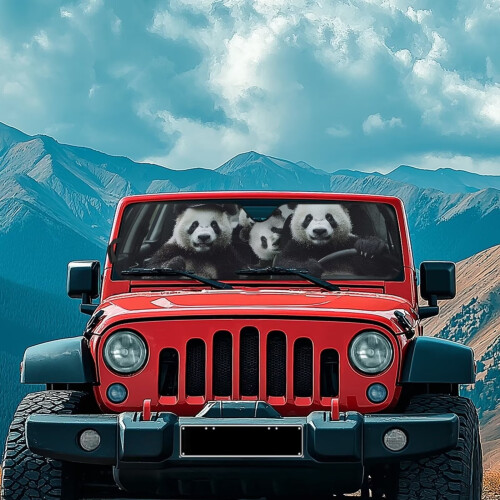 Panda Print Windshield Sun Shade for Jeep Wrangler 1