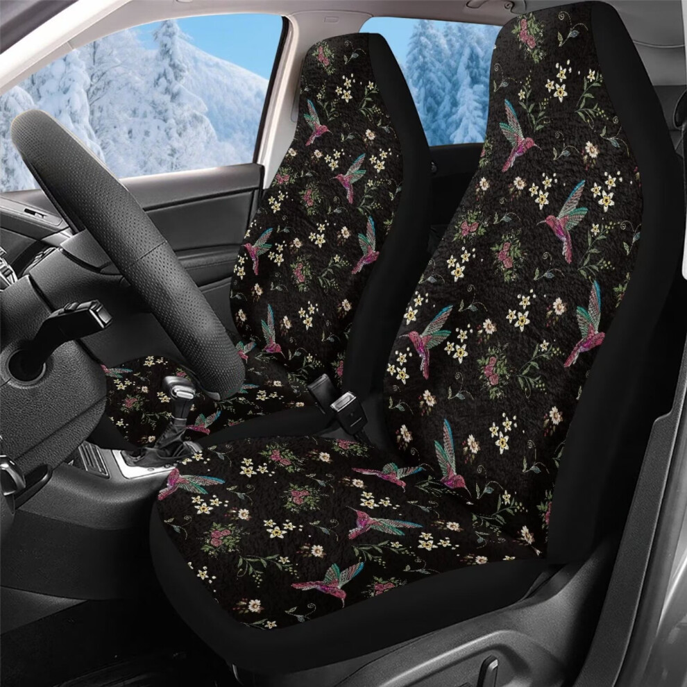 2-Piece Soft Plush Hummingbird Car Seat Covers For Front Seats Only, Universal Fit For Cars, Trucks & Suvs Coral 9193271989172