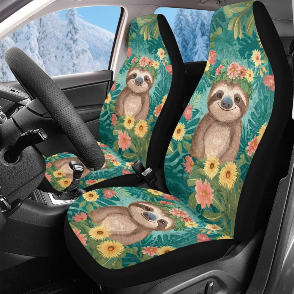 Tropical Sloth Car Seat Covers Front Universal 2 Sets Coral 9085618598133