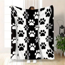 HELLOYOUNG Fleece Blanket Cozy Pet Blanket All-Season Black and White Paw Print Plush Soft Machine Washable Polyester Bedspread Gift for Pet Owners