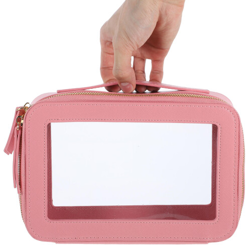 Sac Cosmétique Rose Clair En PU Grande Ouverture 2