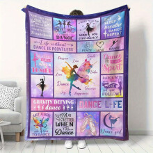 1pc French Dance-Themed Flannel Blanket - Soft Knitted Polyester Throw with Quotes, Digital Print, Cozy Shawl for Napping & Decor