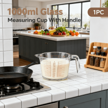 Oven Safe Glass Measuring Cup 1000ml, Heatproof Borosilicate Jug with Handle, Microwave & Dishwasher Safe, Precise Baking Measurement