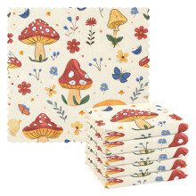 Mushrooms and Flowers Kitchen Towels Dish Clothes for Drying Dishes Cleaning Absorbent Set of 6