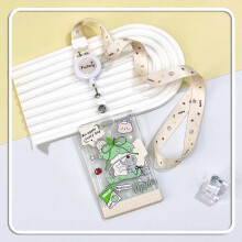 Cartoon Bear Rabbit Card Holder 3 Inch Photocard Holder Acrylic Sliding Cover Case Anti-lost Keychain Student ID Badge Holder Card Sleeves