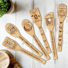 6PCS Moon-Shaped Bamboo Cooking Utensil Set, 11.9in, Non-Toxic – Ideal Housewarming Gift for Women & Moms, DIY Decor